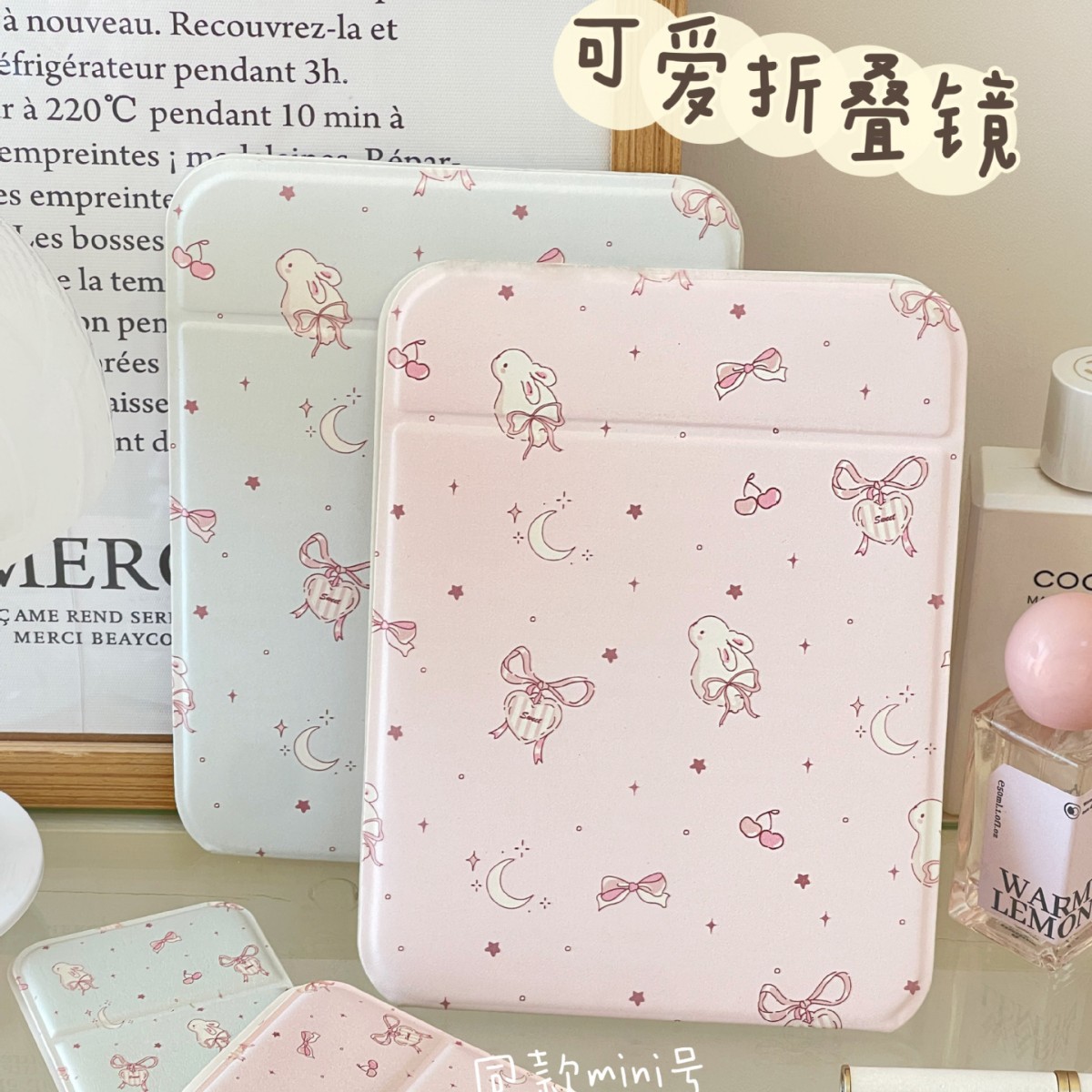 Espejo de dibujos animados, espejo de tocador de escritorio para el hogar, espejo de maquillaje plegable portátil para la oficina del dormitorio de estudiantes