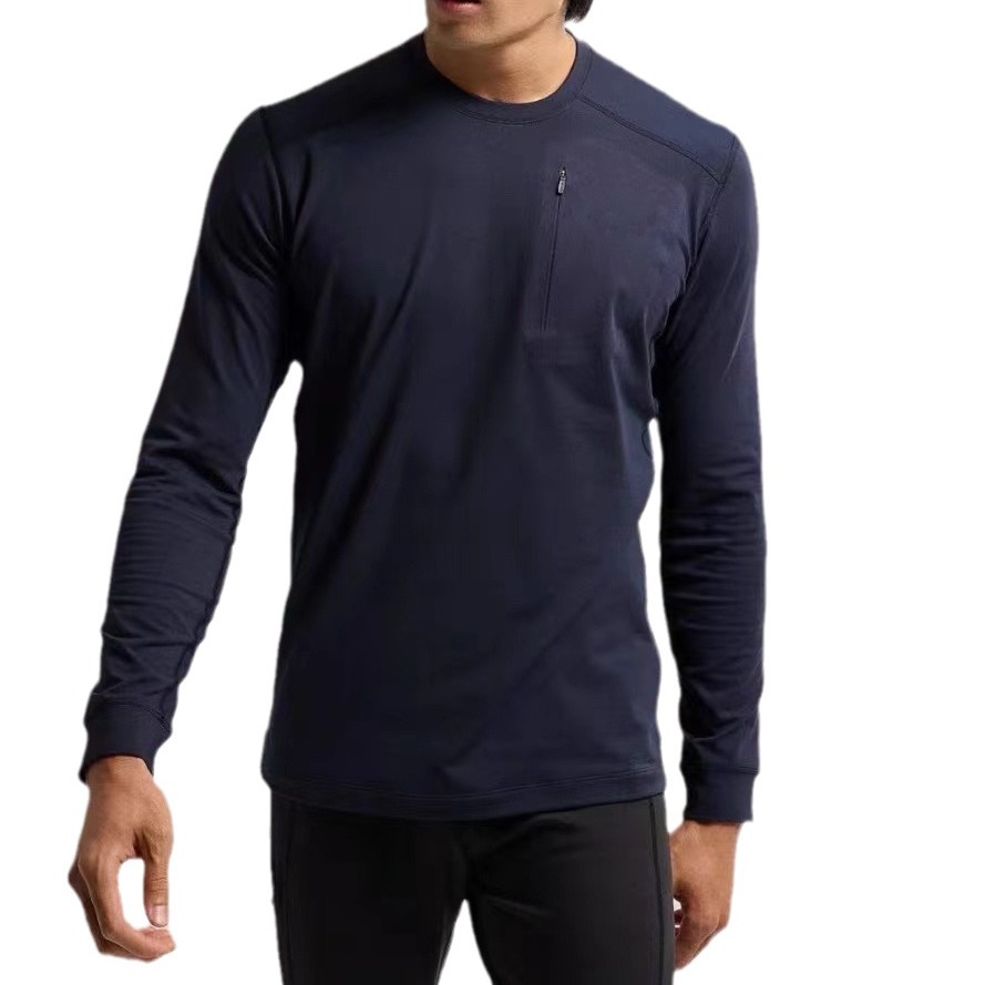 Men's Clothing Outdoor sports running casual loose solid color pullover milk silk fleece bottoming shirt long sleeve T shirt_voghion.com