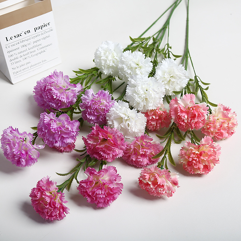 시뮬레이션 5 카네이션 꽃다발 가짜 꽃 실크 꽃 장식 꽃병 꽃꽂이 축제 선물 결혼식 장 장식