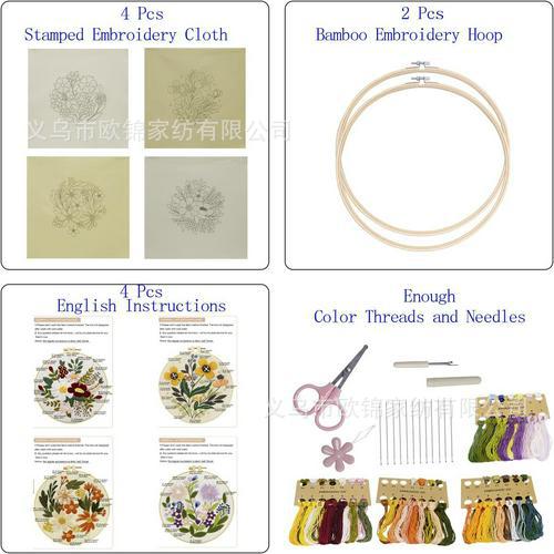 DIY Kit de bordado hecho a mano paquete de material de estilo Europeo tranquilo flores y plantas de tono cálido transfronteriza Inglés Nuevo Original image 13