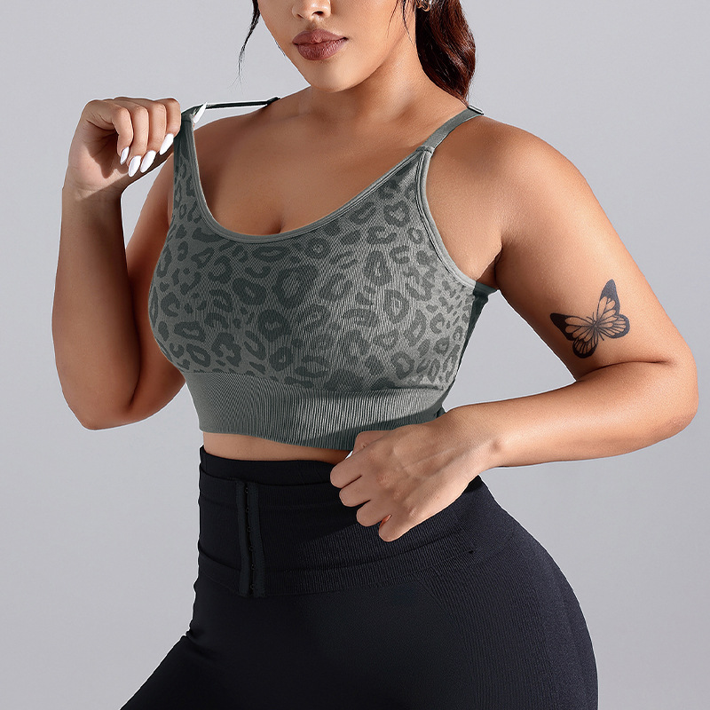 Cross-border Leopard Print Yoga Clothing Underwear Women's Kink Back Fitness Training Vest Outdoor Running Bra