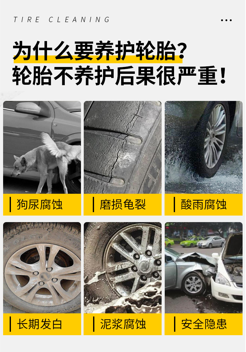 Haoshun Car Tire Wax Brightener Foam Cleaning Waterproof Maintenance Car Wax Anti-Aging Tire Protection