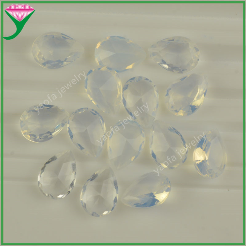 Offer Translucent White Opal Glass Faux Moonstone Pear-Shaped Ringed Drop-Shaped Protein Glass Gem