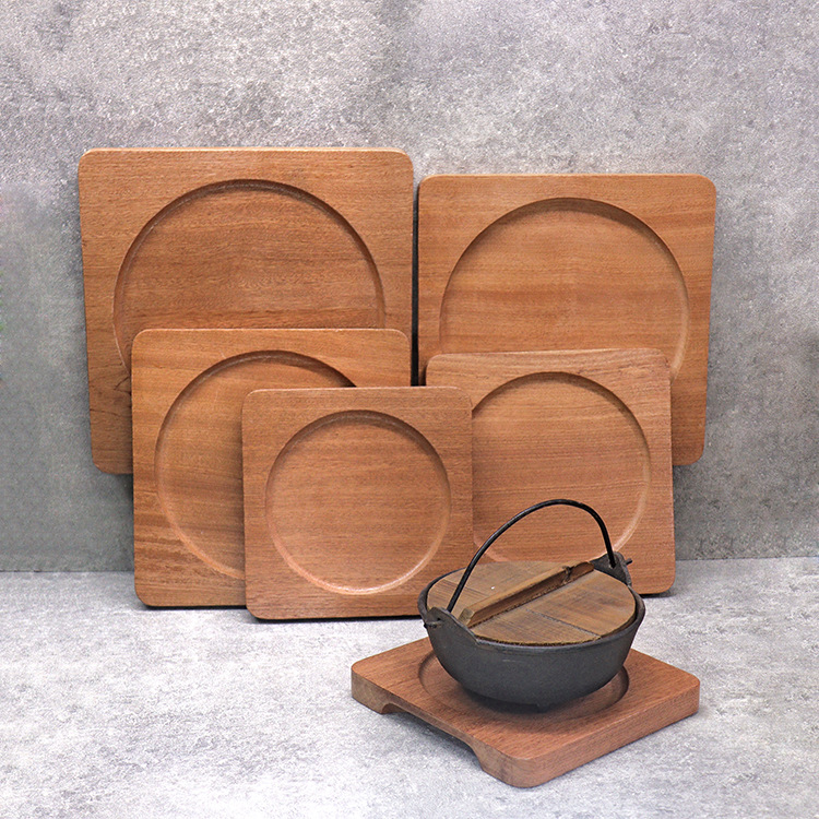 Udon sandalwood sabili mortero de madera base base bandeja de hierro a prueba de quemaduras placa de madera aislante almohadilla de madera soporte de tazón