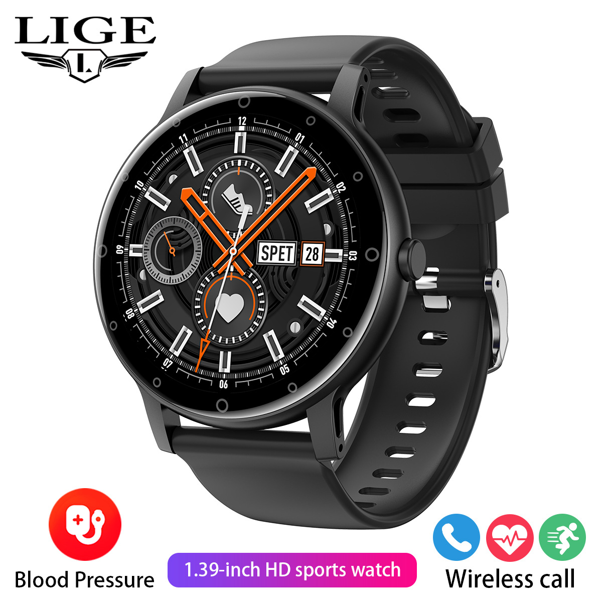 LIGE 2023 Neue Unisex-Smartwatch Bluetooth Wasserdicht Herzfrequenzmesser Sport mit Wetteranzeige Multifunktionale Luxus-Business-Uhr_voghion.com