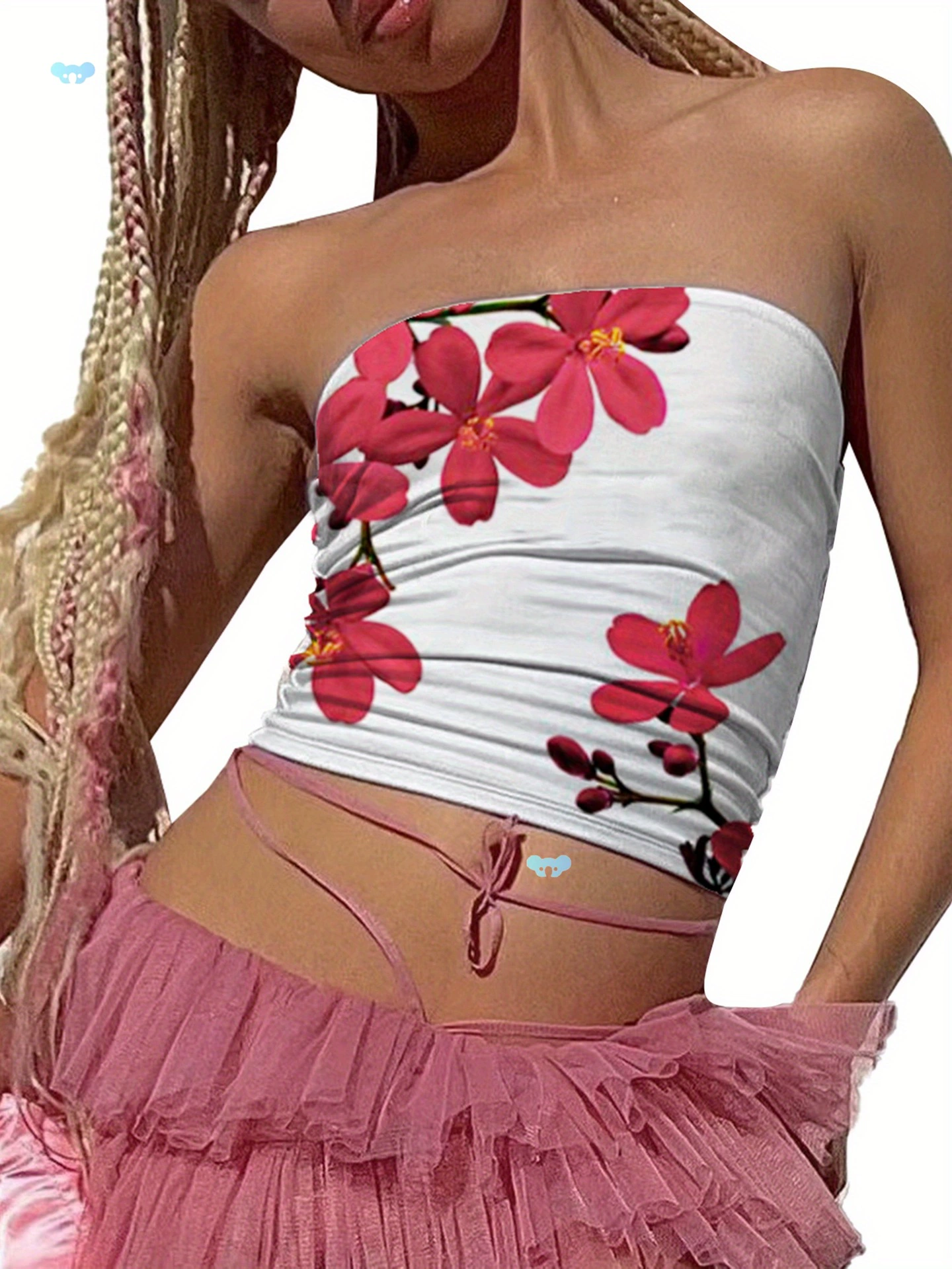 Женские топы-трубы с цветочным принтом, летние топы-бандо на бретелях