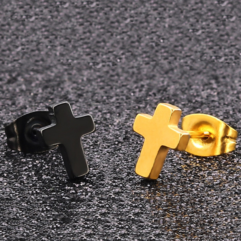 Cross Pattern Men's Gender 1 Pair Basic Simple Style Commute Cross Plating 304 Stainless Steel Ear Studs