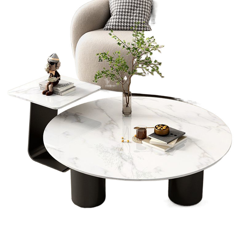 Residencia moderna y simple sala de estar doméstica lujosa ligera redonda de vidrio de roca italiana pequeña casa mesa de té de varios grupos