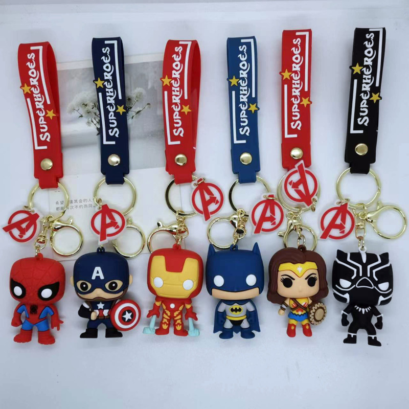 Creative Cartoon Avengers Keychain Tide Cool Weimei Team Spider-Man Black Panther Iron Man Pendant Wholesale