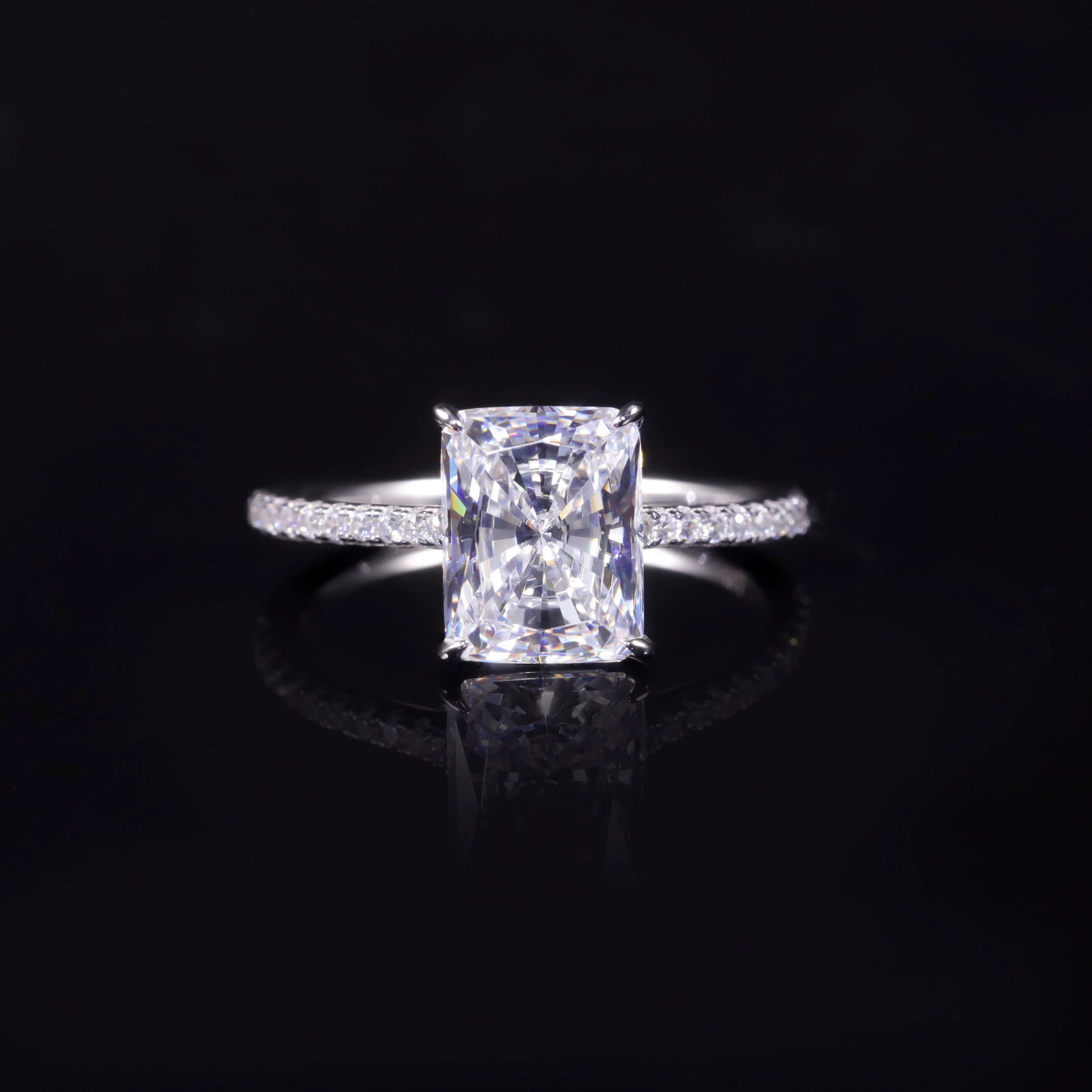 Европейско-американское обручальное кольцо с бриллиантом 1 карат, кольцо с бриллиантом огранки «радиант» для женщин, кольцо из серебра 925 пробы с муассанитом и сертификатом