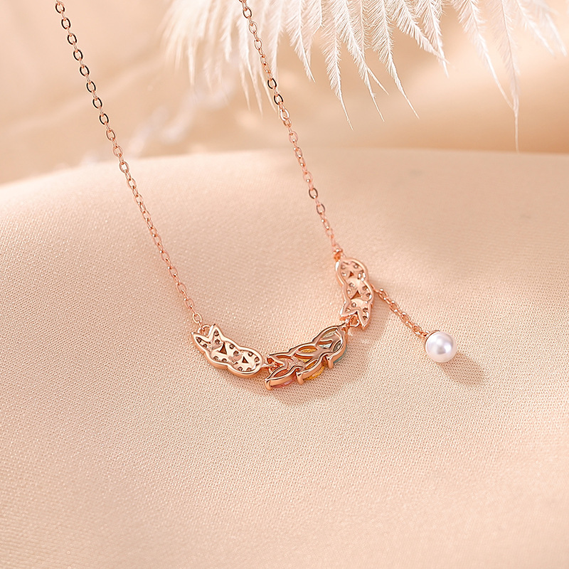 Dây chuyền bạc S925 mạ vàng hồng đính ngọc trai tua nhẹ — Dây xích