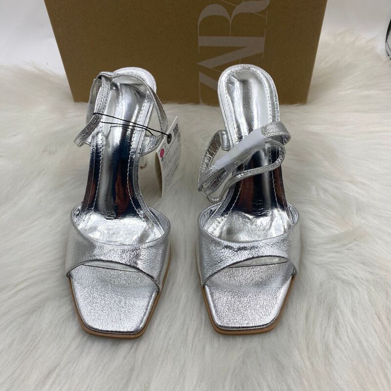 Za Home 2025 New Women's Shoes Low-Heeled Elegant Lady High-Heeled Shoes High-Heeled Stiletto Women's Shoes Fish Mouth Back Hollow Strap High