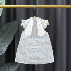 Summer Baby Cheongsam Dress New Chinese Style Flower Cartoon Rabbit Cotton Hanfu Tangzhuang Girls' New Tangzhuang