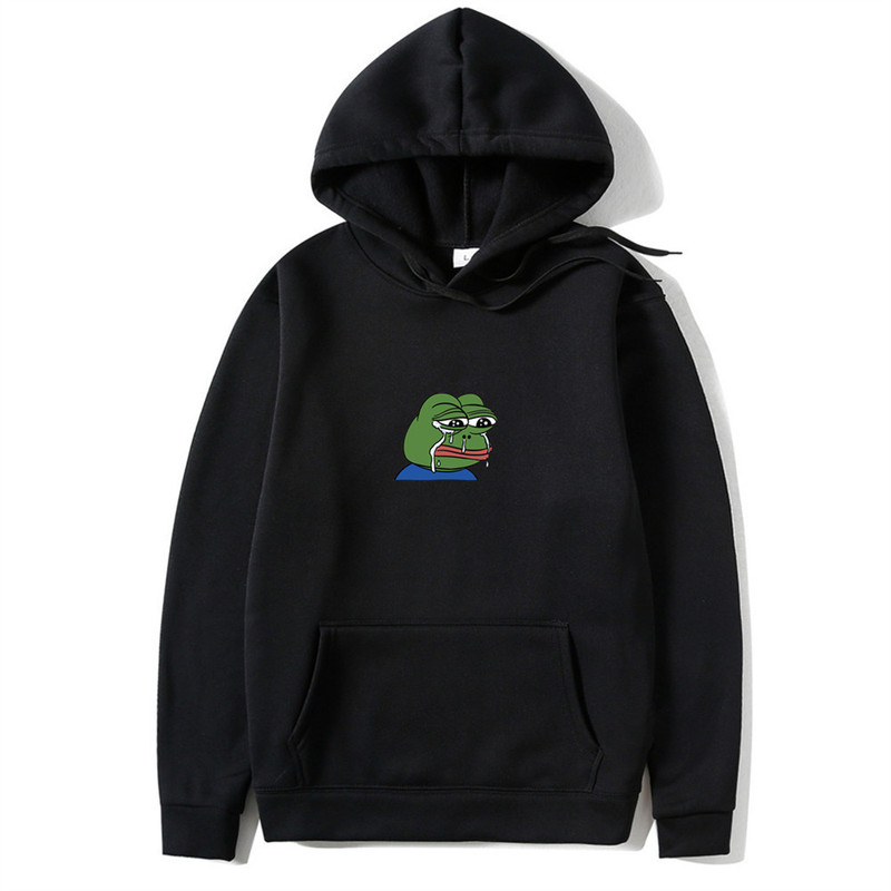 New Casual Fashion Personality Frog Turtleneck Hooded Sweater Men's and Women's fleece-lined Hooded Sweatshirt