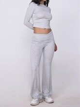 R 33450 Round Neck Flared Pants Set Բ�����ȿ���װ ����