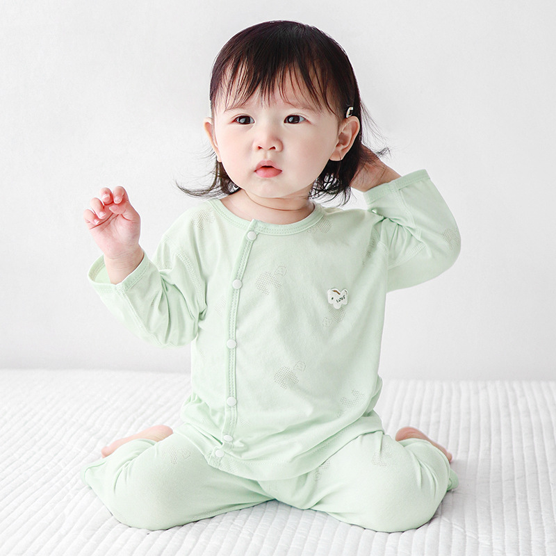 Set de verano para bebés aire acondicionado delgado con media manga dos piezas, ropa de verano para niños y niñas con media manga dividida