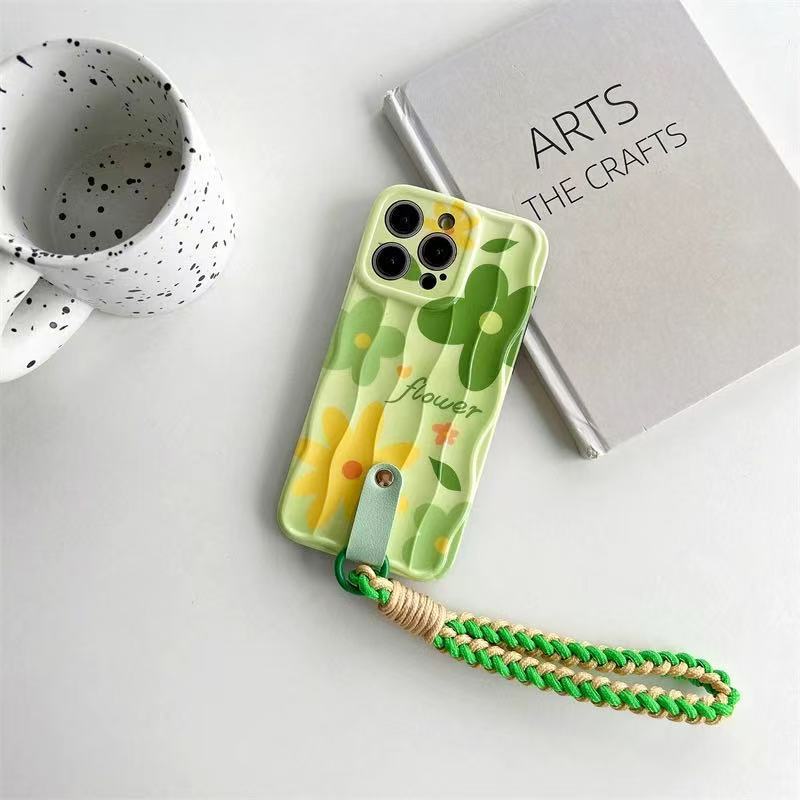 Flores verdes frescas de verano para iphone15 tejido diagonal 16ProMax funda para teléfono 13 Apple 14 mujer