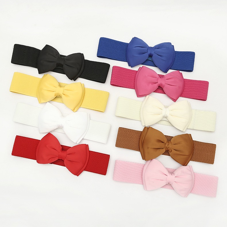 Retro Simple Style Solid Color Bow Knot Alloy Elastic Band Women's Woven Belts display picture 2