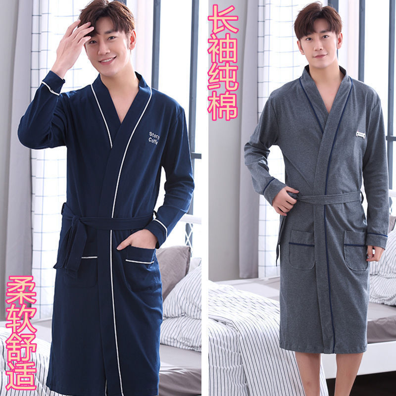 Camisón de algodón de primavera y verano de los hombres de manga corta Albornoz de primavera y otoño camisón pijamas de los hombres ropa de casa grande