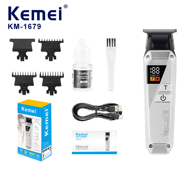 Corte de pelo Kemei tijeras eléctricas KM - 1679 barbería cabeza de aceite tallada tijeras de corte de pelo eléctricas de pantalla digital transfronterizas