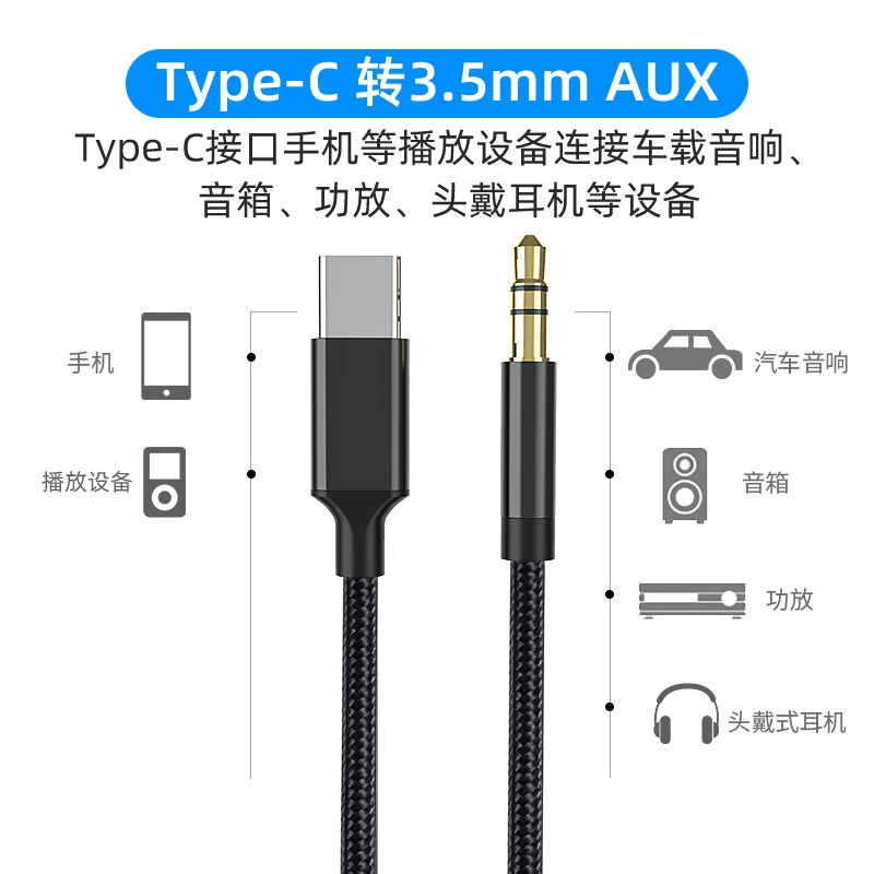 Type-C to 3.5mm audio cable car AUX conversion wire headphone interface car audio box rotor