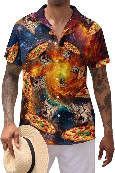 Divertido animal lindo 3D impresión digital hombre calle suelta salvaje manga corta solapa botón camisa hawaiana