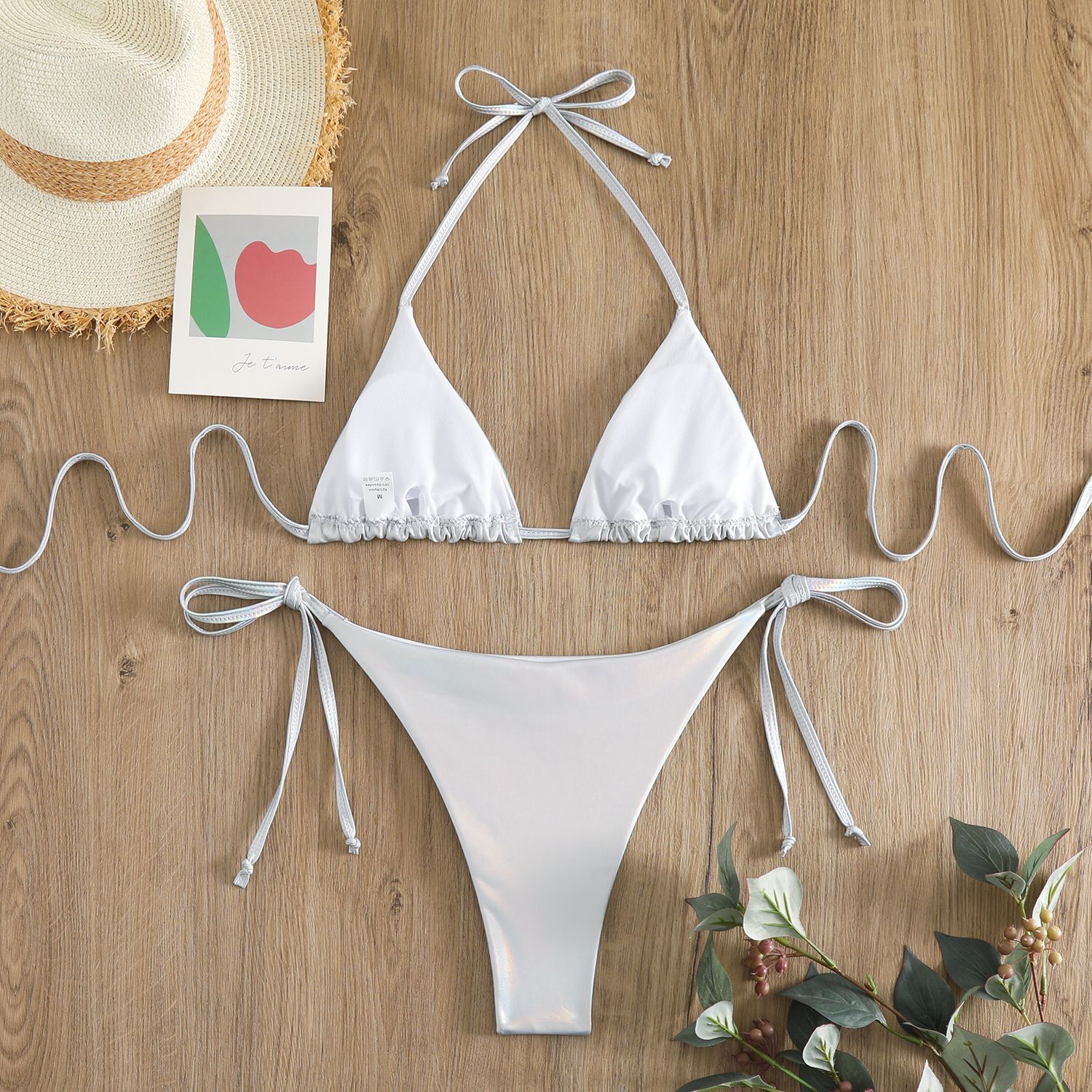92g Weight Sexy Feel Of Sensation Bikini Panties Style Polyester Fabric Type 2 Pieces Set Quantity Swimming Pool, Beach Occasion Solid Color Pattern Women's Gender Women's Solid Color 2 Pieces Set Bikinis Swimwear 13