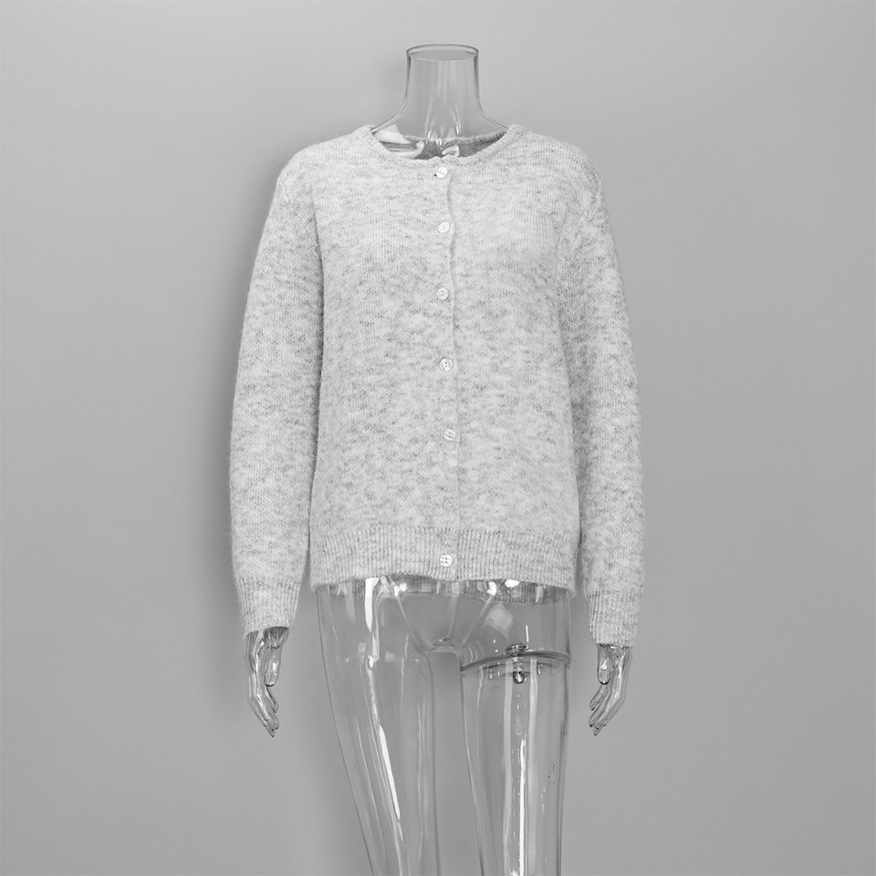 Áo khoác cardigan len nữ cổ tròn dài tay cài một hàng cúc phong cách retro thanh lịch — Màu trắng, Màu xám đậm, Xanh da trời, Xanh lá cây chi tiết 31