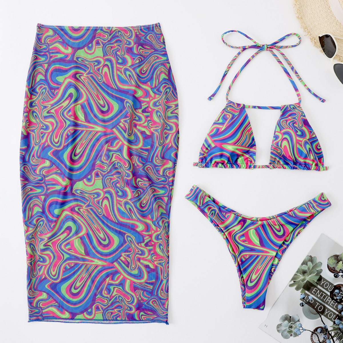 2022 AliExpress Europa y América Comercio exterior nuevo bikini sexy Bikini gasa larga falda de tres piezas traje de baño