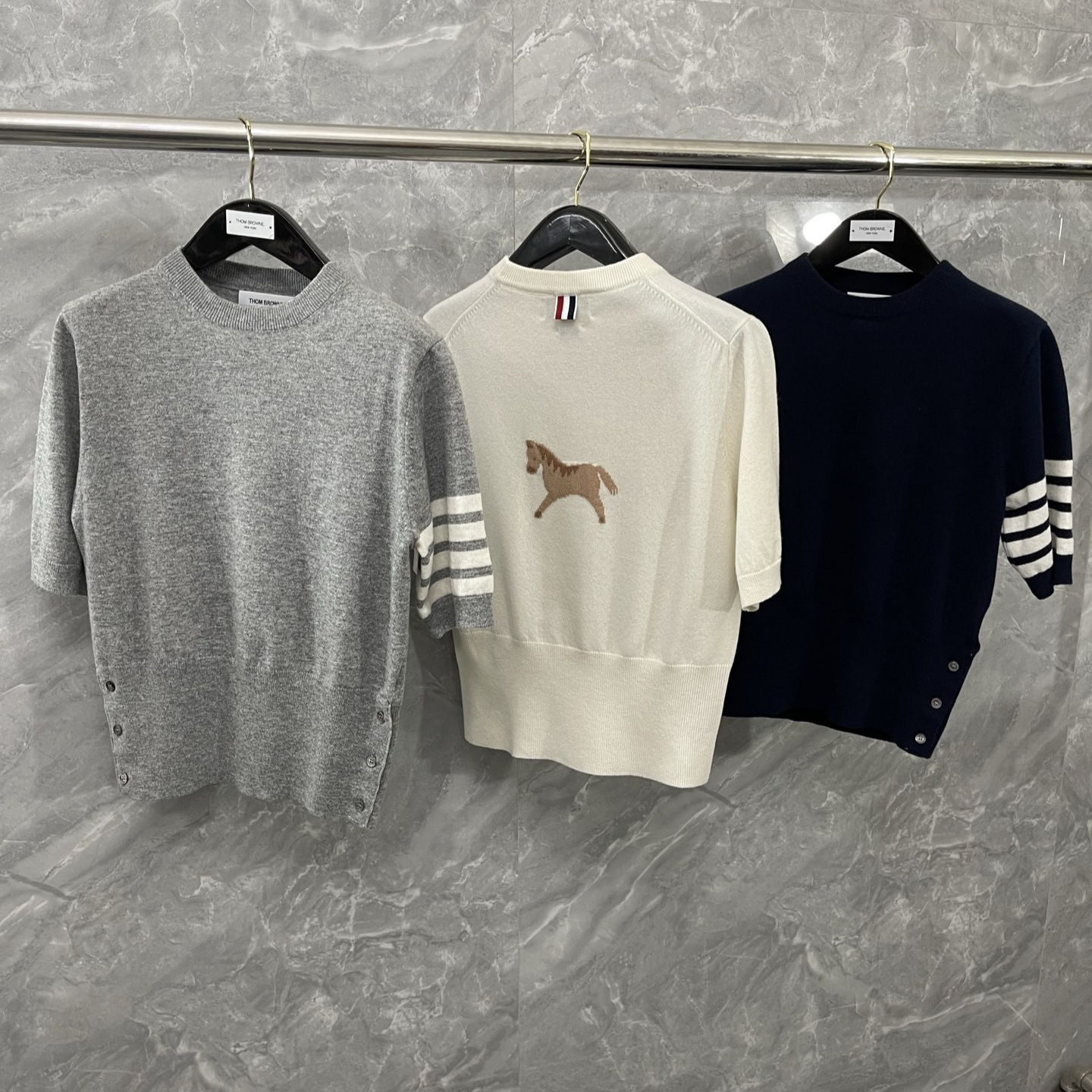 2026 Year of the Horse Limited Edition Women's T-shirt with Pony Embroidery on the Back, Four Stripes, Crew Neck, Wool Knit, Short Sleeve