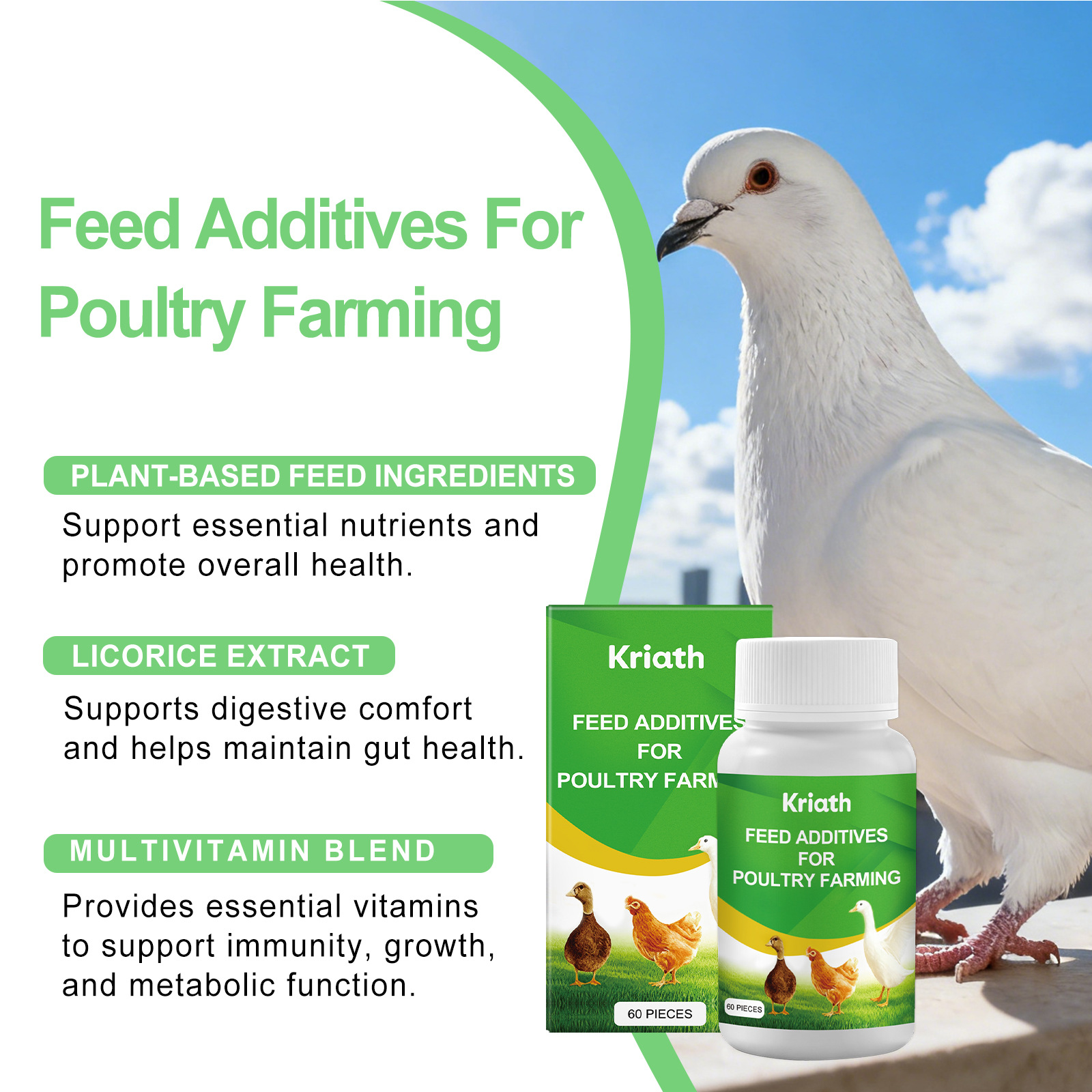Kriath Poultry Small Animal Nutritional Tablets Mild Formula Vitamin Supplement Palatability Daily Feeding