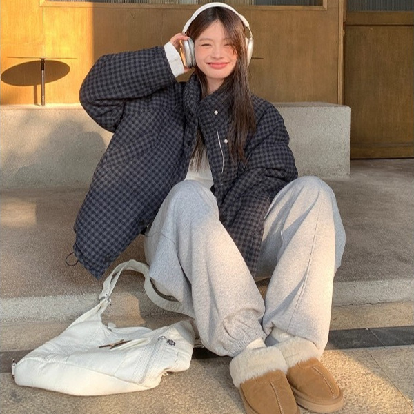 复古格子棉服女冬季新款轻薄宽松保暖小个子高级感外套上衣潮|undefined