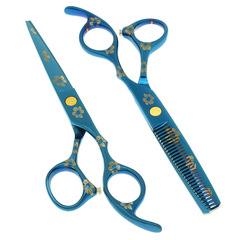 Hair Scissors Apprentice Home Use Texturizing Bangs Blue Black Cherry Blossom Straight Scissors Professional Hair Cutting Tools Direct Sale