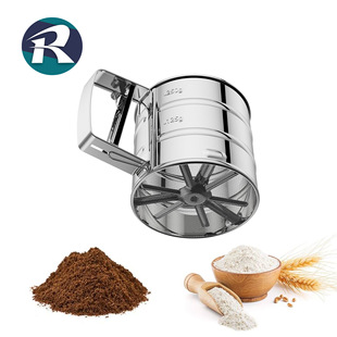 Handheld Sieve Flour Sieve Semi-Automatic Stainless Steel Sugar Powder Sieve Baking Household Double-Layer Sieve Ultra-Fine Baking