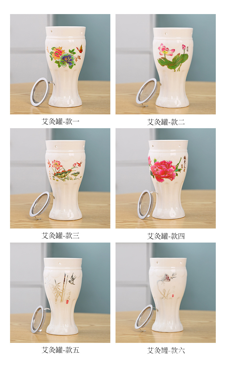 Ceramic Moxibustion Gua Sha Cup Double Layer Jar Warm Therapy Massage Tool with Cloth Sleeve 350g specifications