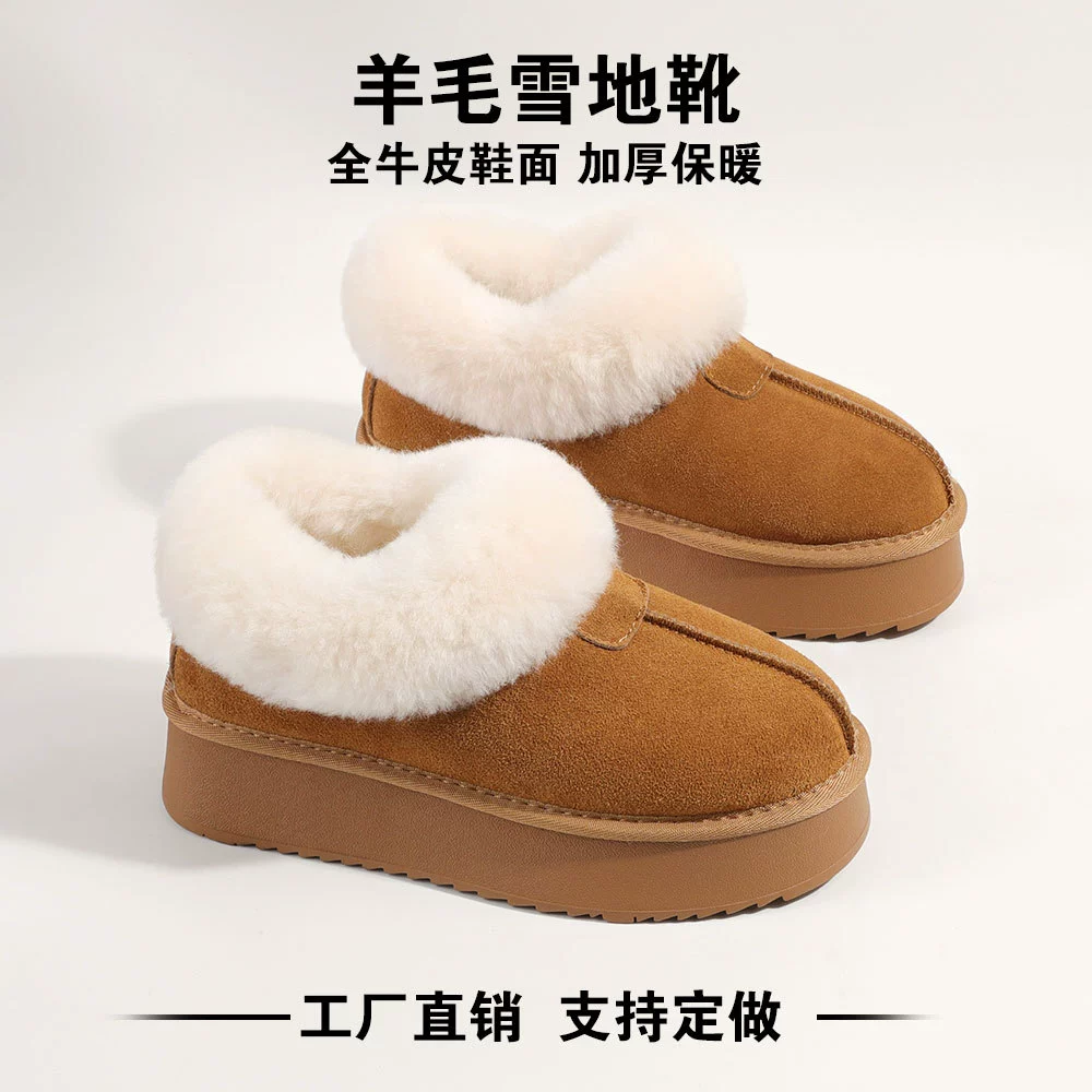 Женские зимние сапоги из натуральной кожи и шерсти, зимние теплые короткие замшевые женские хлопчатобумажные туфли с мехом, ботинки, туфли для хлеба