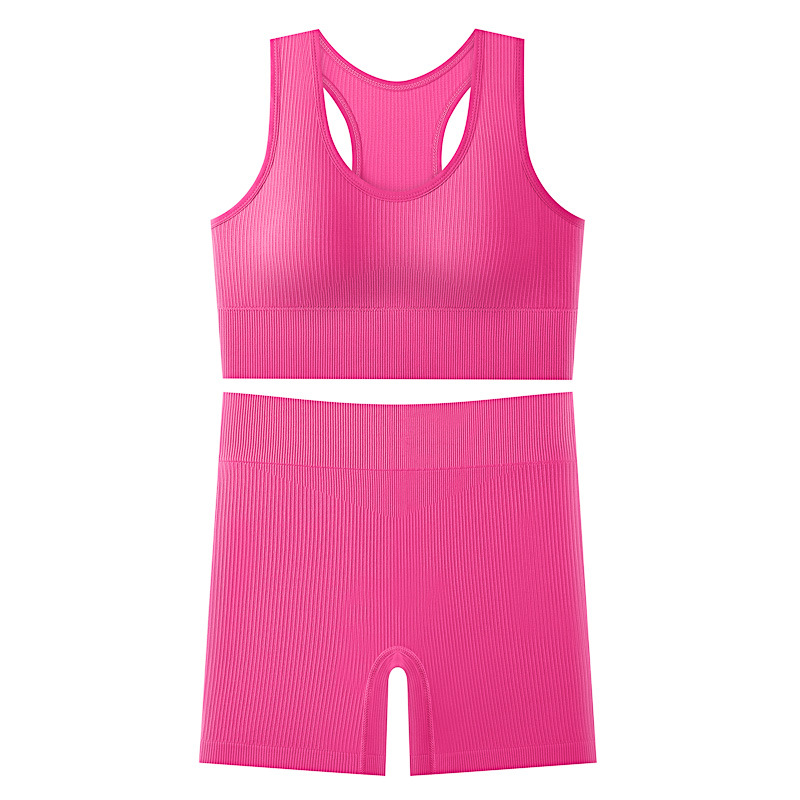 Traje deportivo sin costuras para correr fitness yoga hermoso sujetador trasero estilo delgado chaleco deportivo a prueba de golpes pantalones cortos deportivos comercio exterior