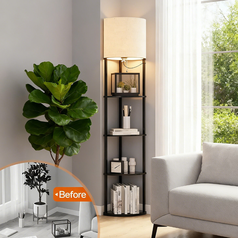 Cross-Border Amazon Floor Lamp 5-Layer Storage Rack Living Room Home Office Bedroom Modern Decorative Lamp Shelf