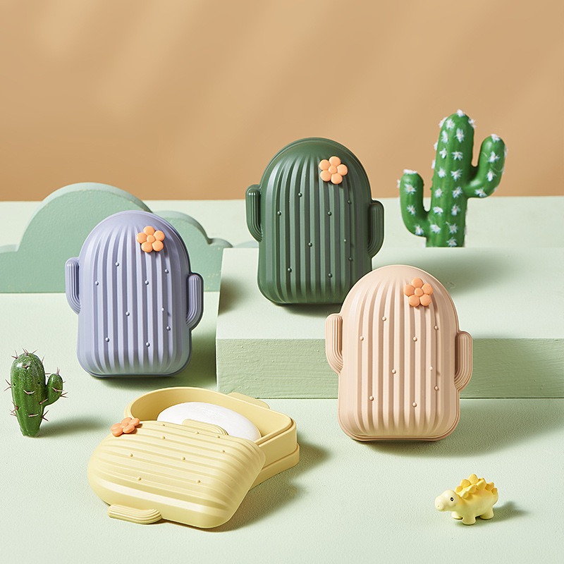 Creative Cute Cactus Soap Box Household Soap Box Drainable Student Dormitory Bathroom Soap Box With Lid