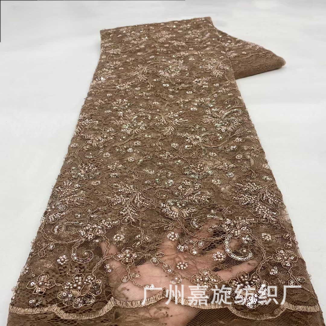 Nueva tela de encaje con lentejuelas y bordado de cordón africano y de Oriente Medio para vestidos y trajes de gala.