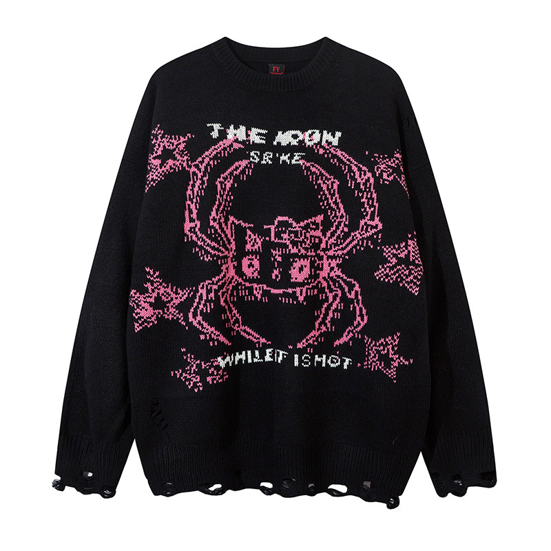 Trendy American Autumn Fuzzy Alphabet Sweater Retro Couple Loose Design Sense Street Heavy Hip Hop Knitwear