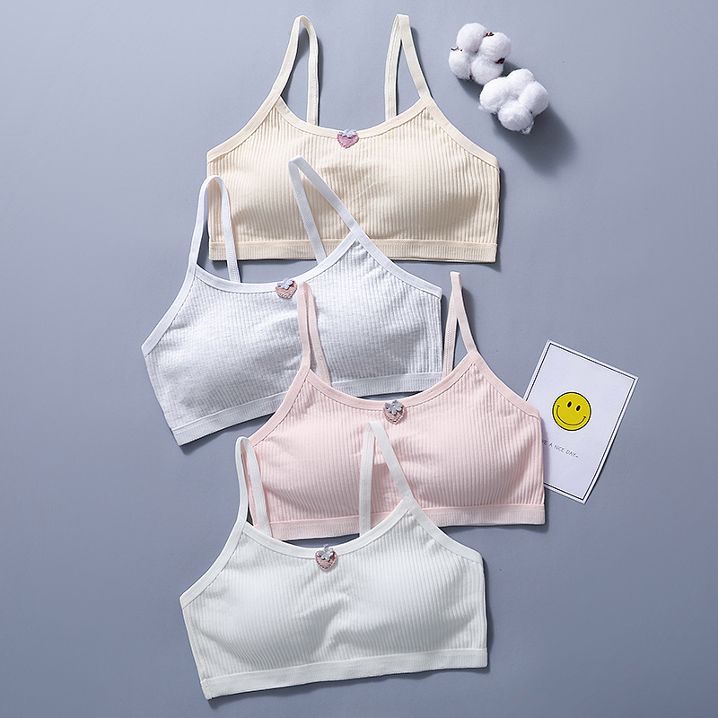 Junior high school students developmental underwear female students sling anti-bump fixed Cup thread breathable cotton bra wholesale
