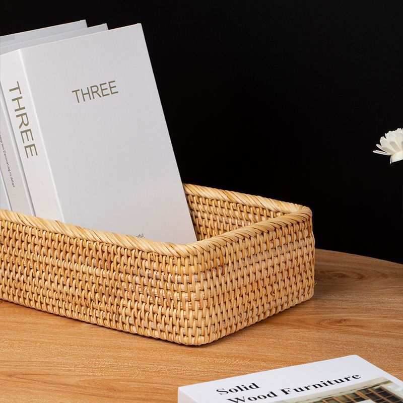 Cesta de almacenamiento de marco rectangular de tejido de caña vietnamita, cesta de almacenamiento de marco rectangular de estilo chino, cesta de almacenamiento de marco artesanal de tejido de caña