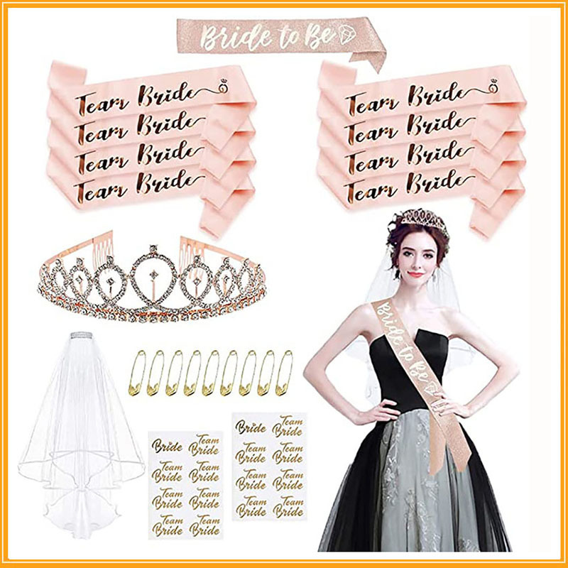 Rose Gold Bridal Party 13 Piece Set Gold Tattoo Party Party Hanging Veil Shoulder Strap Set Bachelorette Party