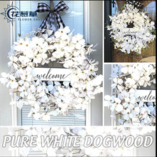 花惹草跨境欢迎标志水牛格子和白色狗木弹簧花环法罗格子家居门挂