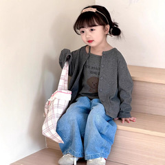 Girls Korean cardigan Pure Jeans 2025 Spring New Product Children's Cute Bear Printed Vest Cardigan Jacket