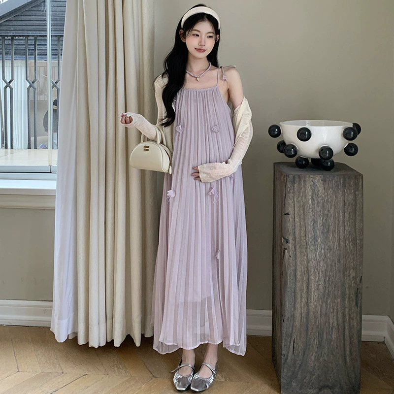 Летняя трехмерная юбка для беременных, slip dress, кардиган, набор, цветочный