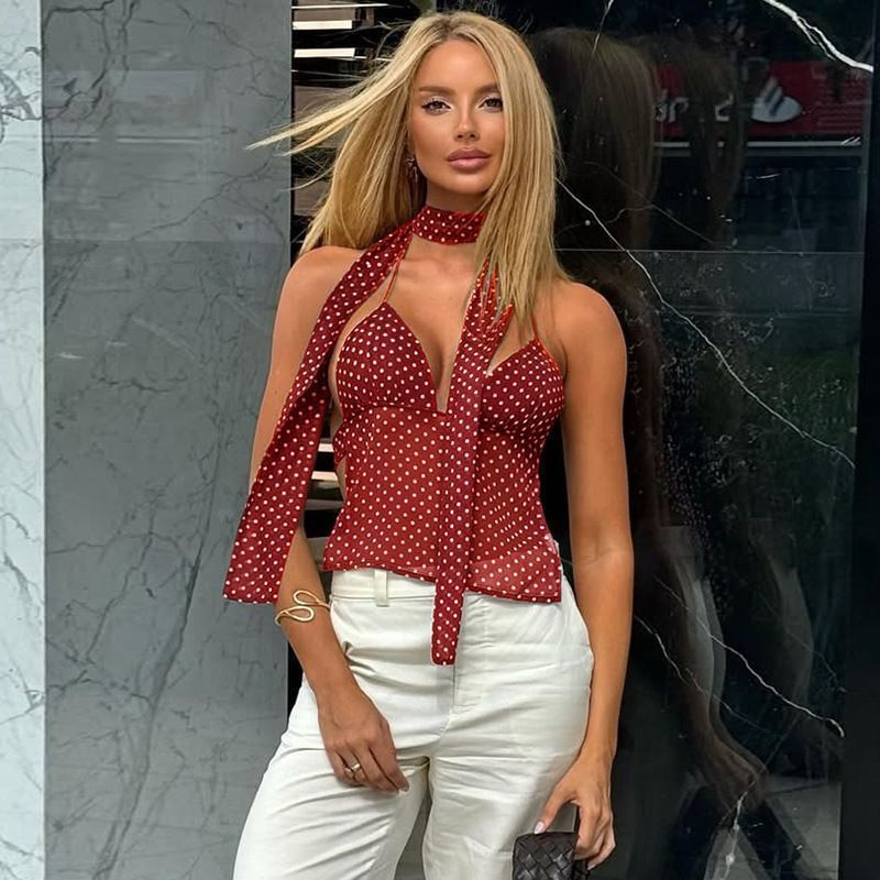 Pure Desire Sexy Hot Girl Polka Dot Camisole Women's Summer New Slim Fit Slim Backless Fashionable Versatile Top Trendy