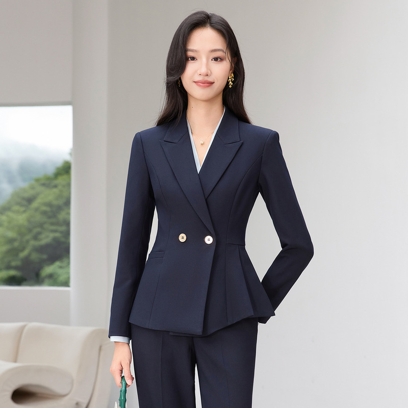 Dark blue suit set for women, high-end hotel manager, receptionist, waist-cinching, slimming, formal wear, suitable for beauty salons and jewelry stores