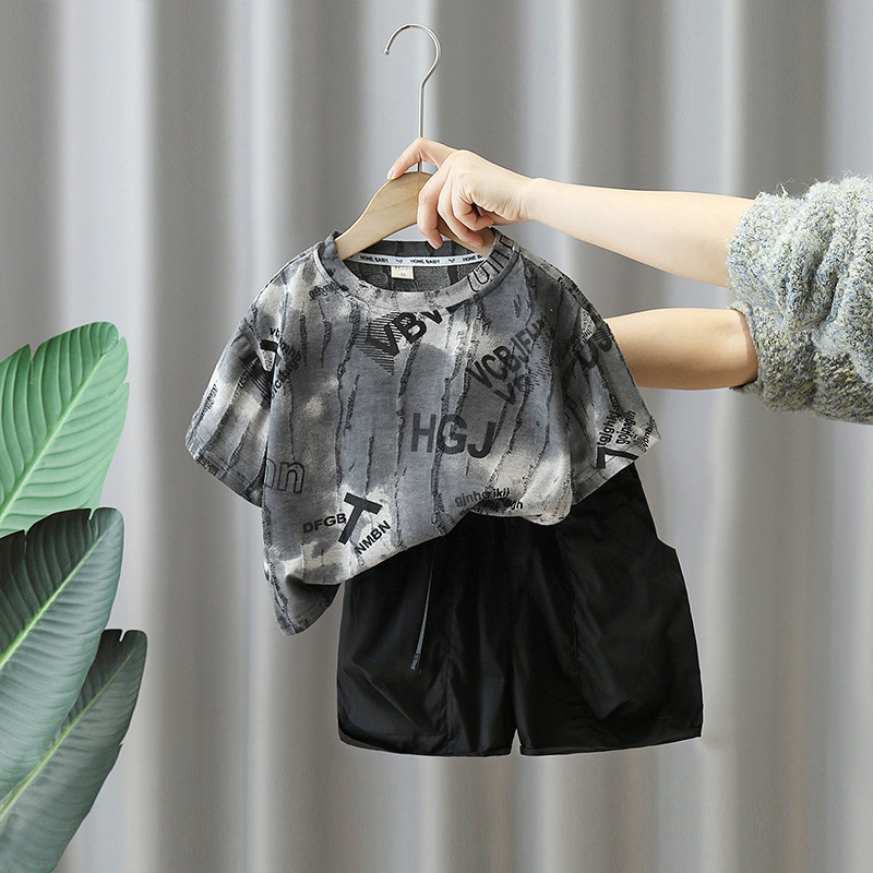 7813 Traje para niños, verano para niños, nueva moda de la calle frita, ropa para niños, ropa de verano occidental, traje de dos piezas delgado de moda